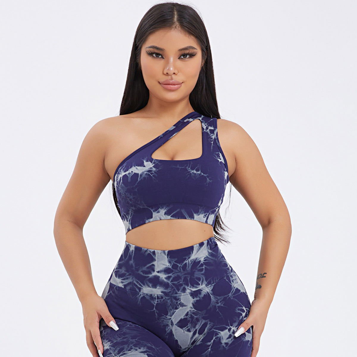 LovelyRLovely LovelyRLovely Women's One-shoulder Tie-d L / Blue And Gray Bra LovelyRLovely Women's One-shoulder Tie-dye Yoga Clothes