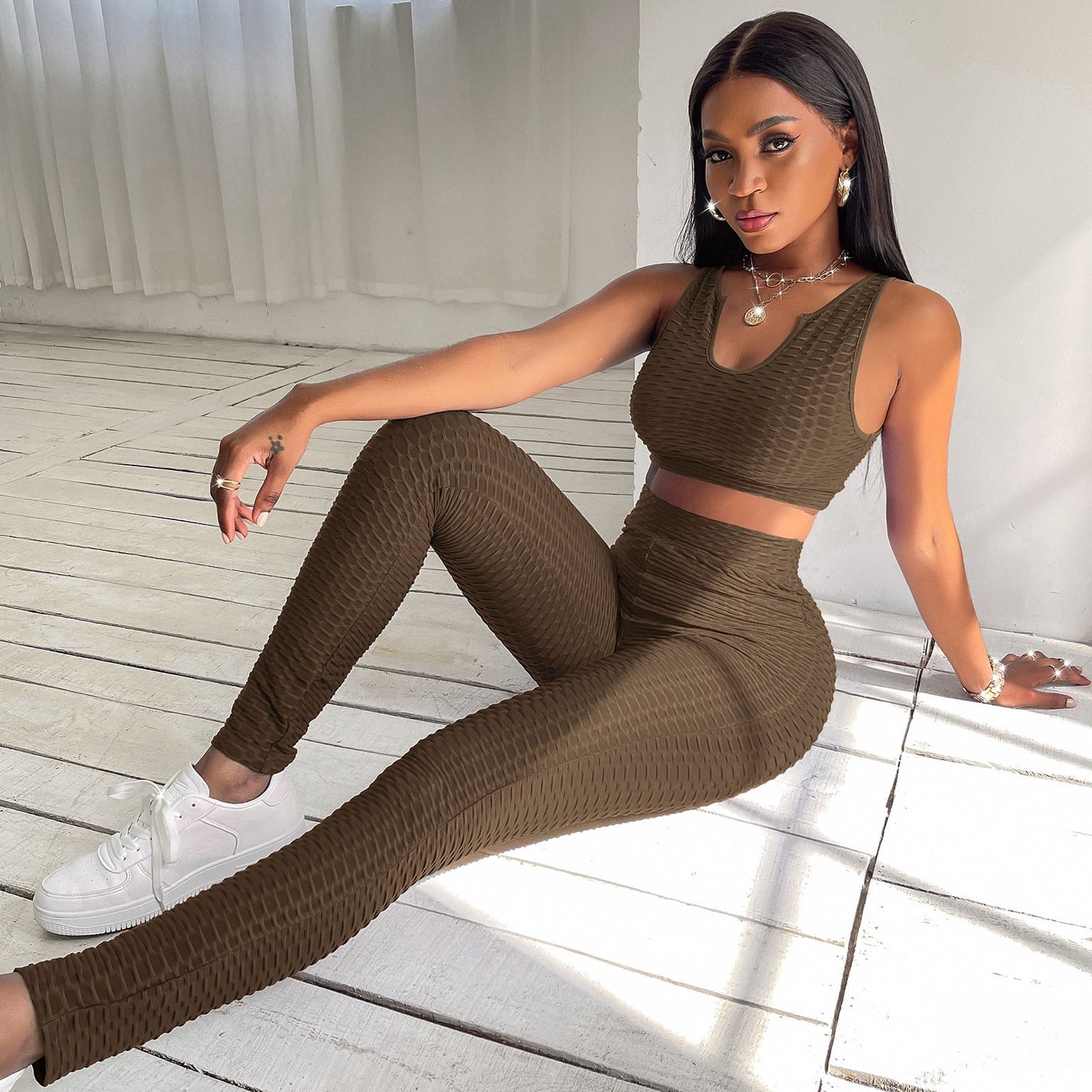 LovelyRLovely LovelyRLovely Women's Pineapple Lattice Brown / L LovelyRLovely Women's Pineapple Lattice Activewear Suit