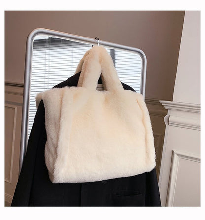 LovelyRLovely LovelyRLovely Women's Plush Shoulder Bag Off white / L LovelyRLovely Women's Plush Shoulder Bag