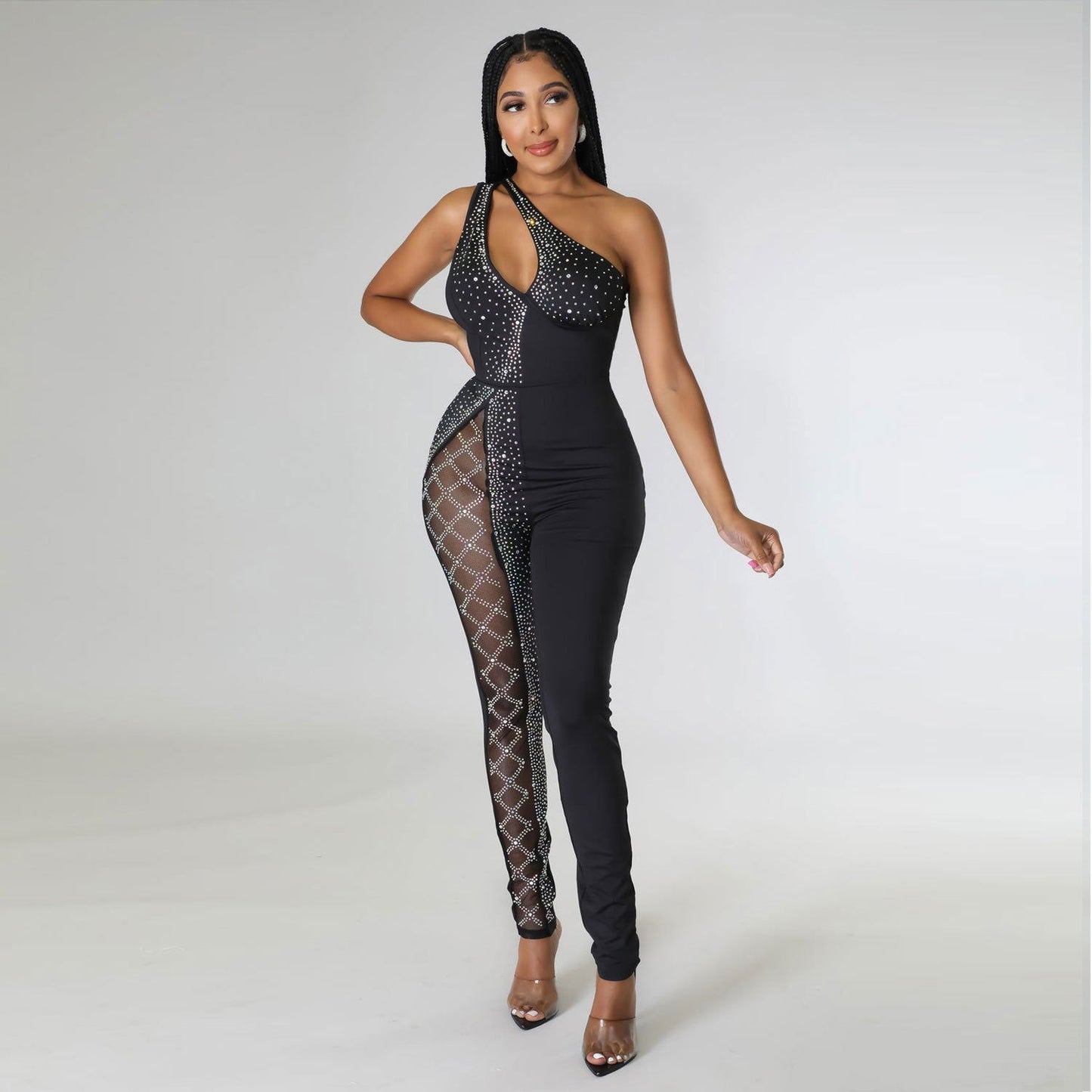 LovelyRLovely LovelyRLovely Women's Rhinestone One-pie Black / L LovelyRLovely Women's Rhinestone One-piece Jumpsuit