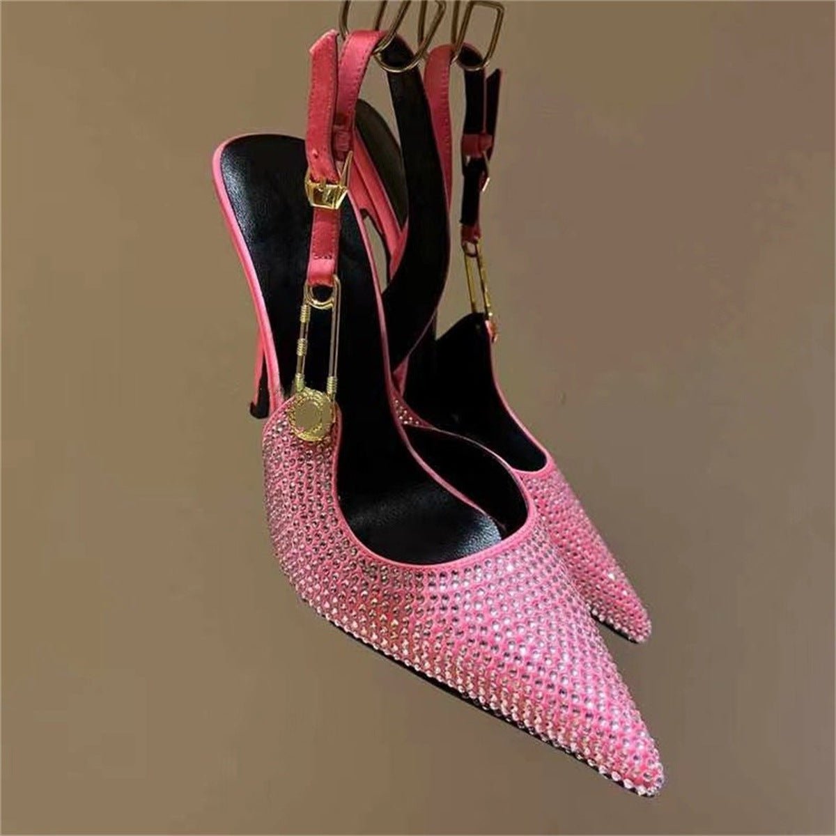 LovelyRLovely LovelyRLovely Women's Rhinestone Pointed Pink Rhinestone / 34 LovelyRLovely Women's Rhinestone Pointed Toe Strap High Heels