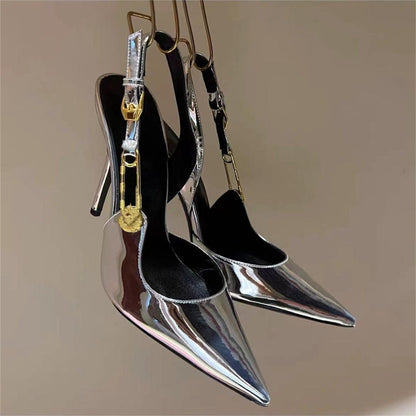 LovelyRLovely LovelyRLovely Women's Rhinestone Pointed Silver Mirror / 34 LovelyRLovely Women's Rhinestone Pointed Toe Strap High Heels