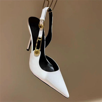 LovelyRLovely LovelyRLovely Women's Rhinestone Pointed White Patent Leather / 34 LovelyRLovely Women's Rhinestone Pointed Toe Strap High Heels