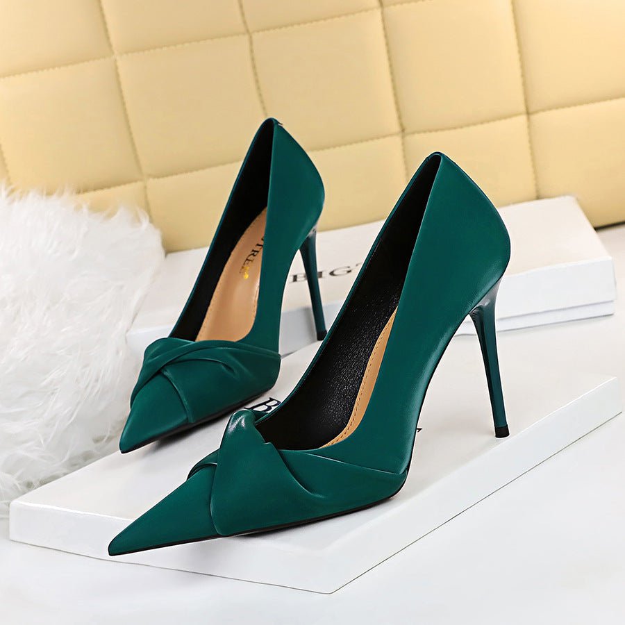 LovelyRLovely LovelyRLovely Women's Slim Pointed Bow H Green / 34 LovelyRLovely Women's Slim Pointed Bow High Heels