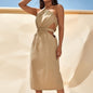 LovelyRLovely LovelyRLovely Women's Solid Color One-sh Khaki / L LovelyRLovely Women's Solid Color One-shoulder Dress