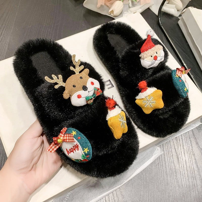 LovelyRLovely LovelyRLovely Women's Suede Cute Christm Black / 35 LovelyRLovely Women's Suede Cute Christmas Cartoon Slippers