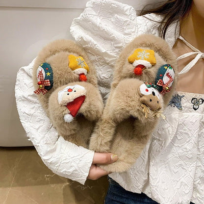 LovelyRLovely LovelyRLovely Women's Suede Cute Christm Khaki / 35 LovelyRLovely Women's Suede Cute Christmas Cartoon Slippers