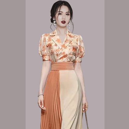 LovelyRLovely LovelyRLovely Women's Temperament Printe LovelyRLovely Women's Temperament Printed Skirt 2pcs Set