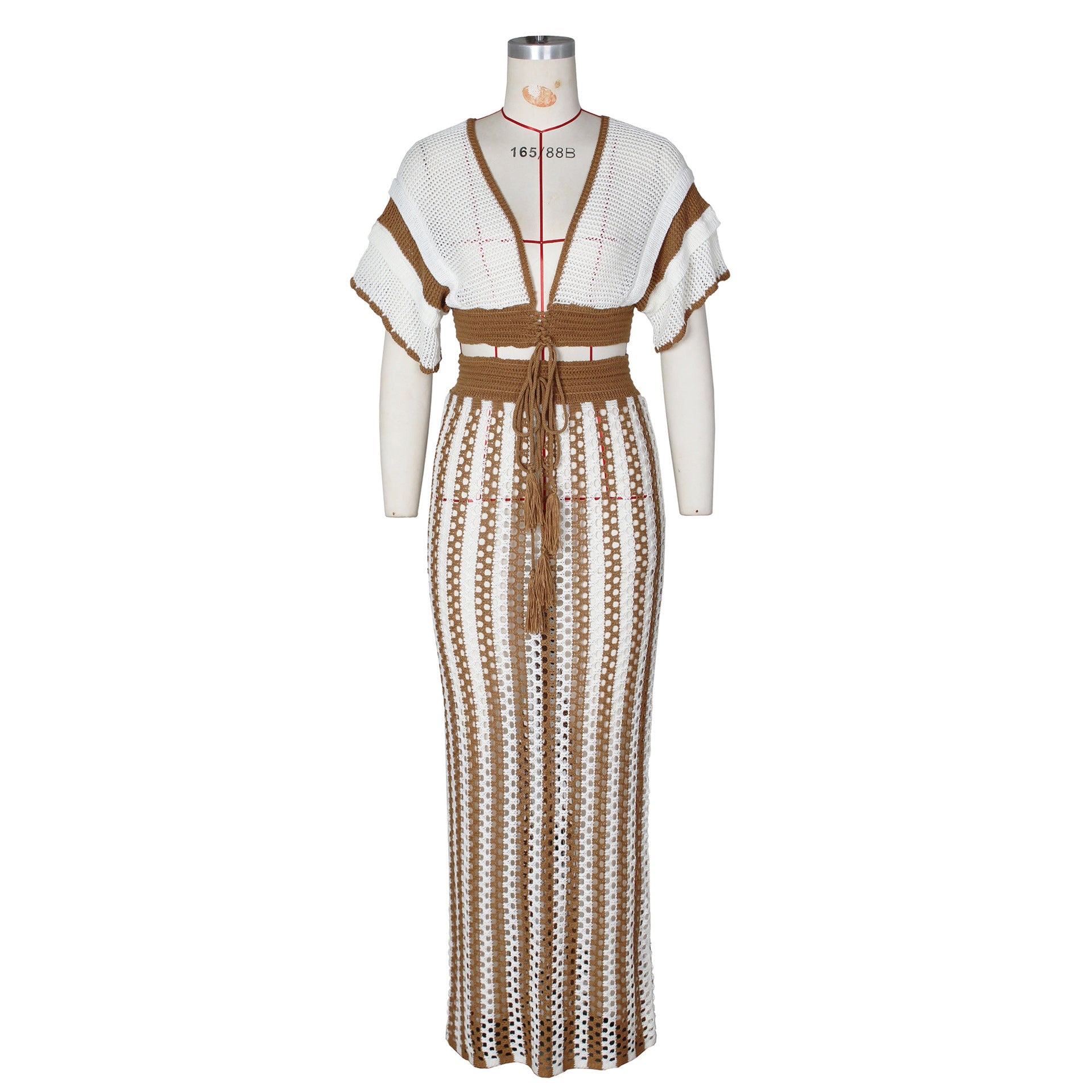 LovelyRLovely LovelyRLovely Women's V-neck Crochet Str LovelyRLovely Women's V-neck Crochet Striped Suit