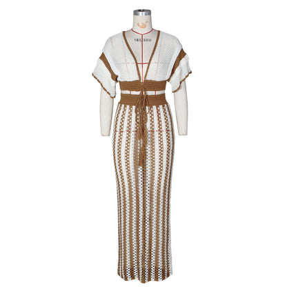 LovelyRLovely LovelyRLovely Women's V-neck Crochet Str LovelyRLovely Women's V-neck Crochet Striped Suit