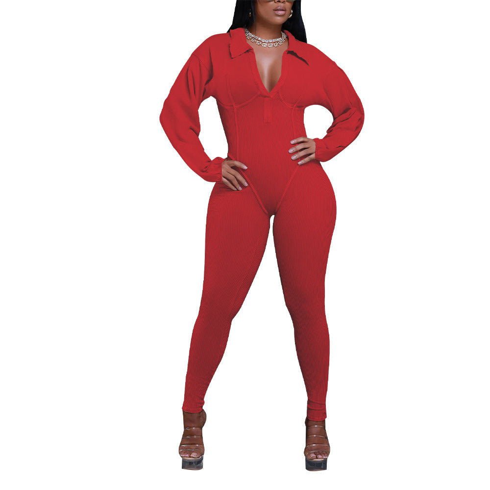 LovelyRLovely LovelyRLovely Women's V-neck Gigot Sleev L / Red LovelyRLovely Women's V-neck Gigot Sleeve Jumpsuit