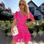 LovelyRLovely LovelyRLovely Women's V-neck Lace Zipper Rose Red / L LovelyRLovely Women's V-neck Lace Zipper Dress