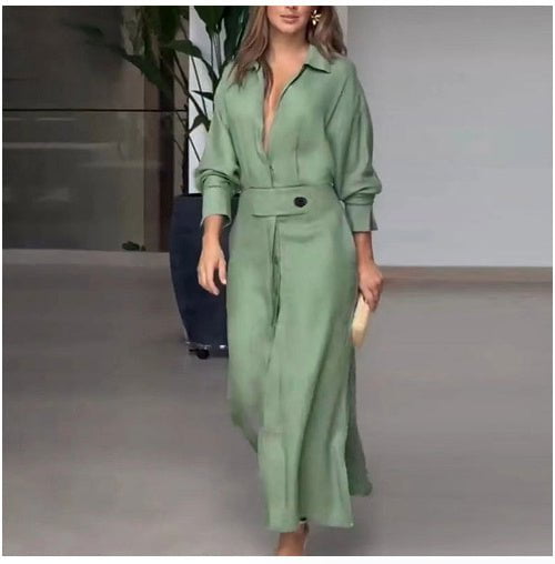 LovelyRLovely LovelyRLovely Women's V-neck Long Sleeve Green / L LovelyRLovely Women's V-neck Long Sleeve Lapel Dress