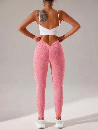 LovelyRLovely LovelyRLovely Women's V-Waist Double Hip Cheetah Pink / L LovelyRLovely Women's V-Waist Double Hip Lifting Tights