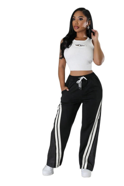 LovelyRLovely LovelyRLovely Women's Versatile Diagonal Black / 3XL LovelyRLovely Women's Versatile Diagonal Striped Waist-tight Sweatpants