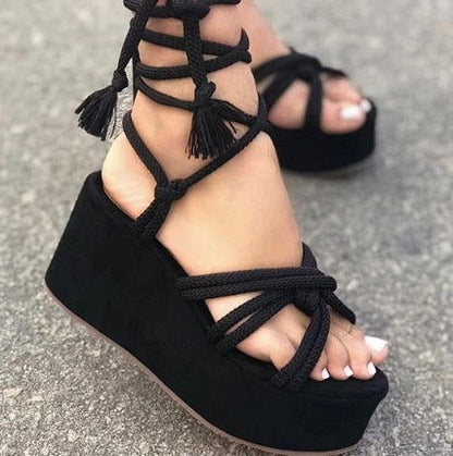 LovelyRLovely LovelyRLovely Women Wedges Strappy Sanda Black / Size36 LovelyRLovely Women Wedges Strappy Sandals