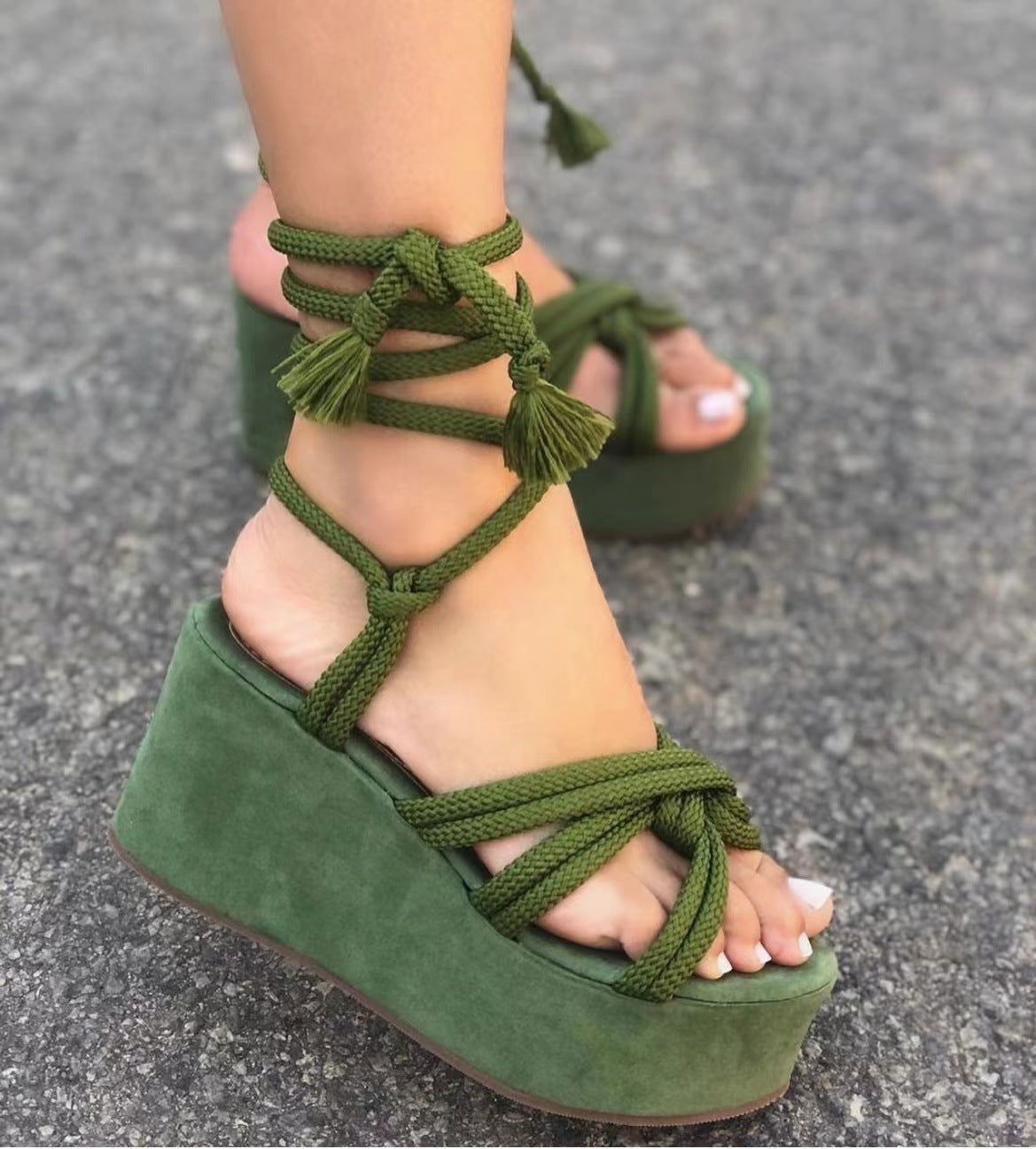 LovelyRLovely LovelyRLovely Women Wedges Strappy Sanda Green / Size36 LovelyRLovely Women Wedges Strappy Sandals