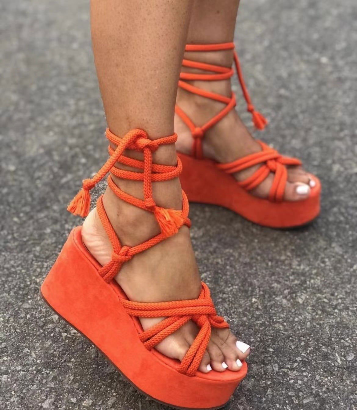 LovelyRLovely LovelyRLovely Women Wedges Strappy Sanda Orange / Size36 LovelyRLovely Women Wedges Strappy Sandals