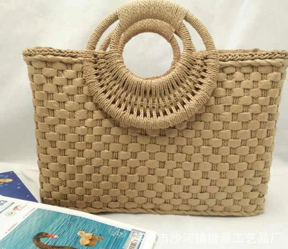 LovelyRLovely LovelyRLovely Wooden Handle Beach Handba LovelyRLovely Wooden Handle Beach Handbag