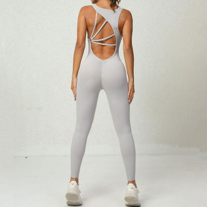 LovelyRLovely LovelyRLovely Yoga Jumpsuit V-shaped Bac Light Grey / L LovelyRLovely Yoga Jumpsuit V-shaped Back Stretch Tight