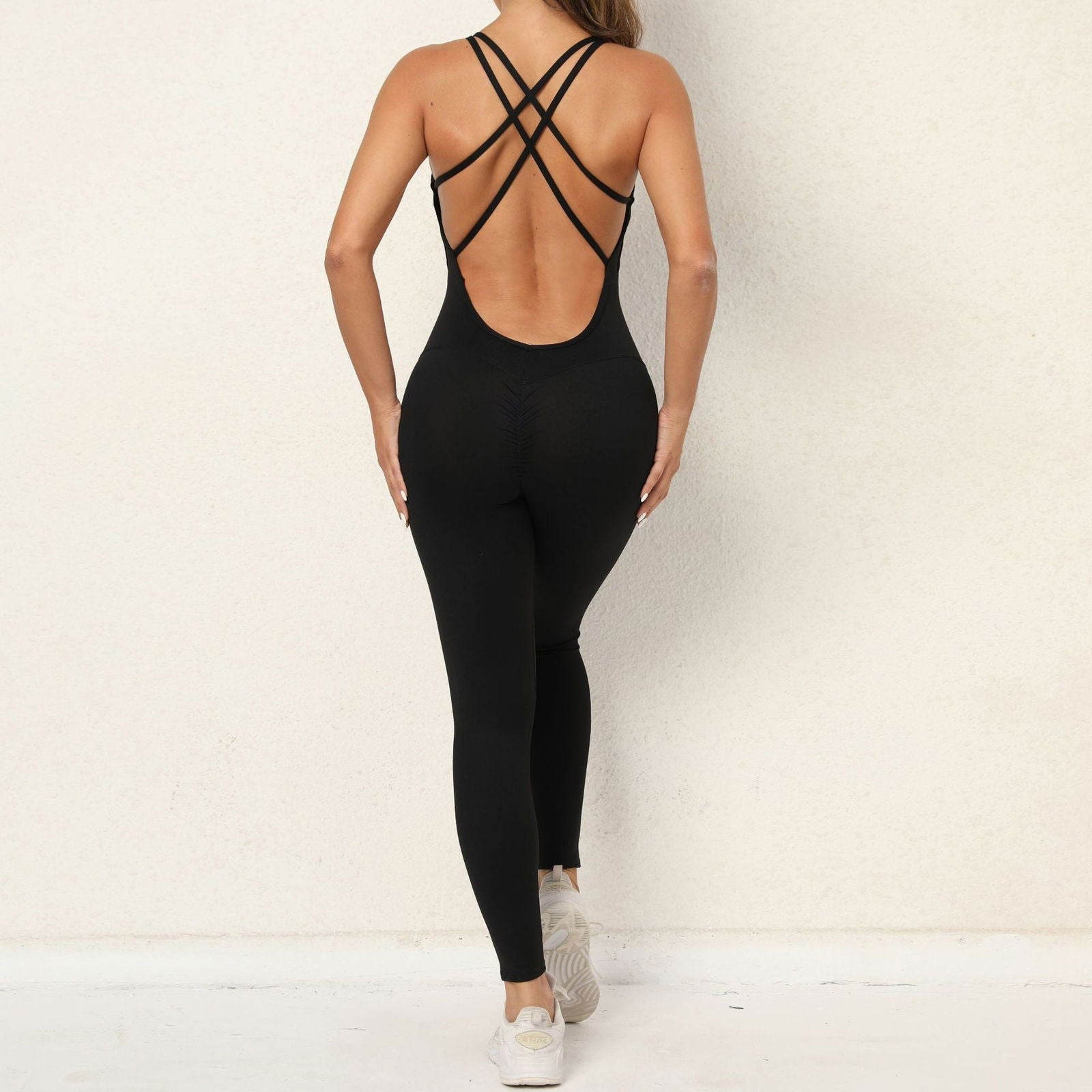 LovelyRLovely LovelyRLovely Yoga Jumpsuit With Cross-s Black / L LovelyRLovely Yoga Jumpsuit With Cross-strap Back