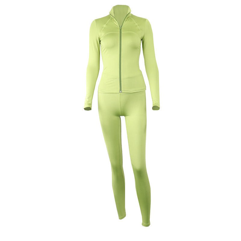 LovelyRLovely LovelyRLovely Zipper Stand Collar Fitnes Green / L LovelyRLovely Zipper Stand Collar Fitness Jacket & Pants Suit