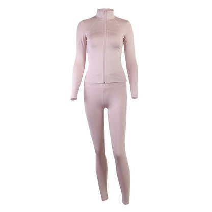 LovelyRLovely LovelyRLovely Zipper Stand Collar Fitnes Pink / L LovelyRLovely Zipper Stand Collar Fitness Jacket & Pants Suit