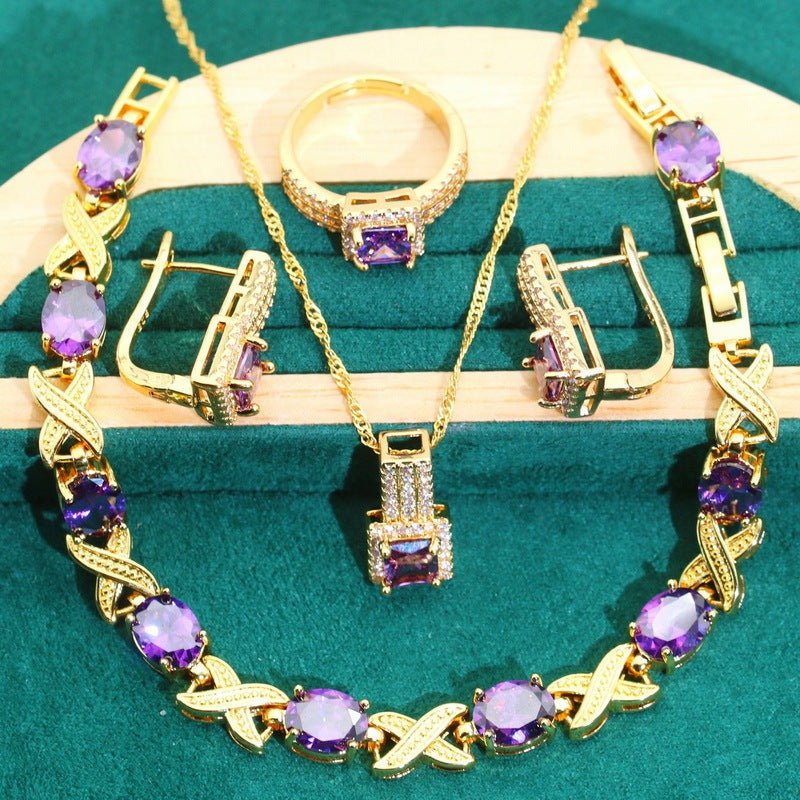 LovelyRLovely LovelyRLovely Zircon Necklace Bracelet E Purple LovelyRLovely Zircon Necklace Bracelet Earrings Suit