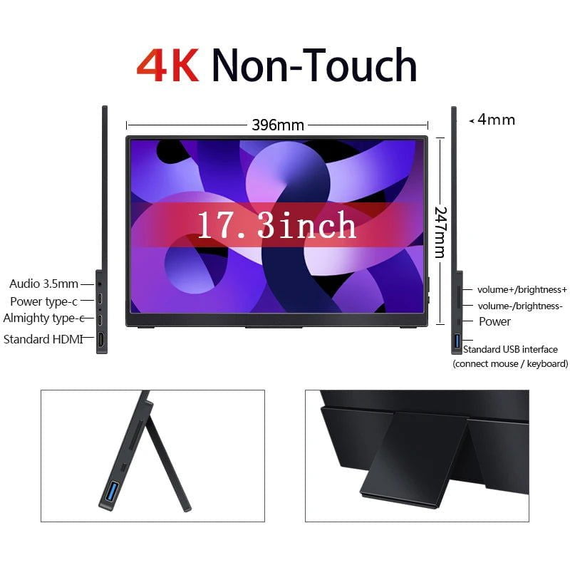 LovelyRLovely monitor Non-touch / UK Plug LovelyRLovely 17.3 inch 4K Touchscreen Portable Monitor