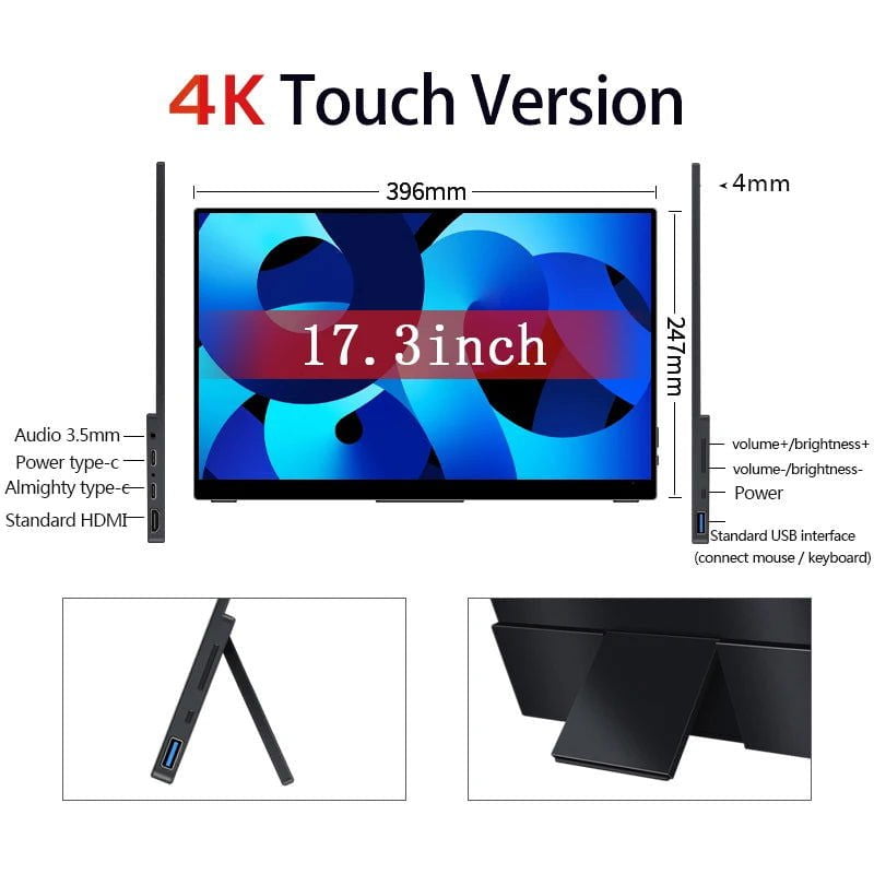 LovelyRLovely monitor Touch / EU Plug LovelyRLovely 17.3 inch 4K Touchscreen Portable Monitor