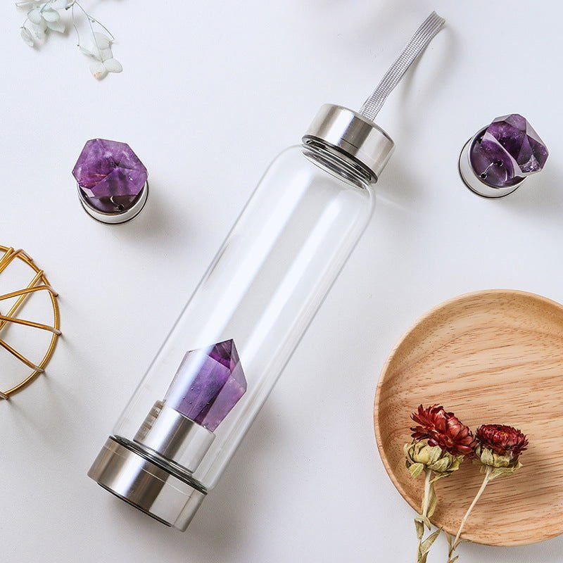 LovelyRLovely Natural Crystal Column Energy Glass Wate Amethyst LovelyRLovely Natural Crystal Column Energy Glass Water Bottle