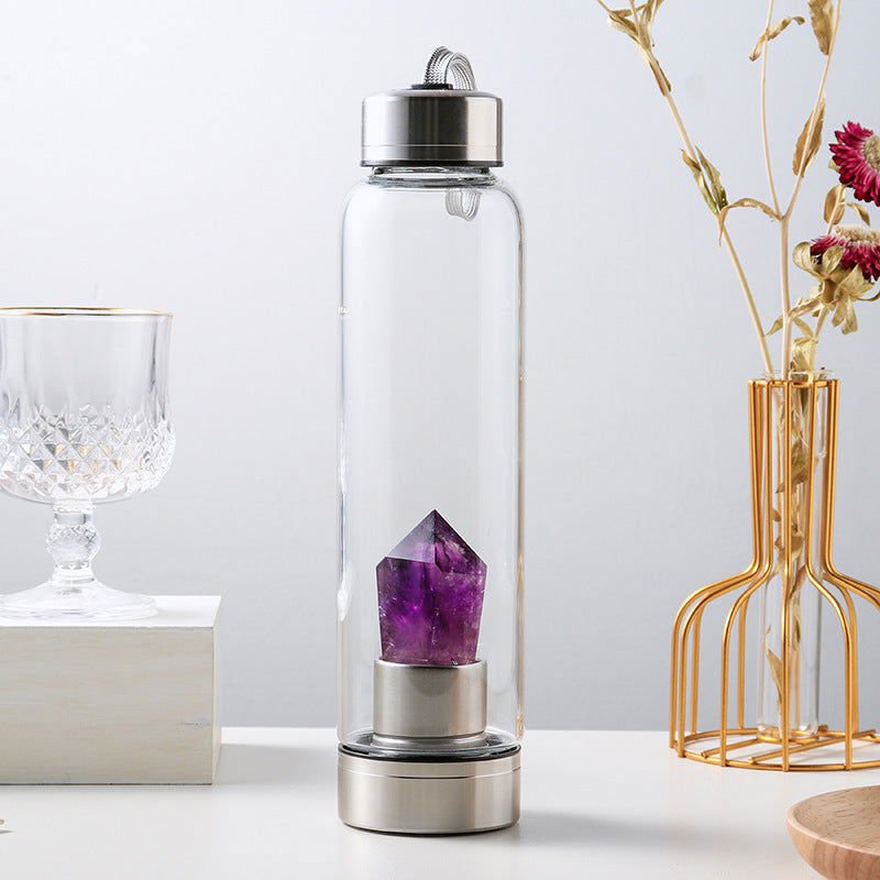 LovelyRLovely Natural Crystal Column Energy Glass Wate Amethyst LovelyRLovely Natural Crystal Column Energy Glass Water Bottle