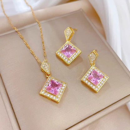 LovelyRLovely Necklace Ear Stud Pink LovelyRLovely Diamond Necklace And Earrings Suite