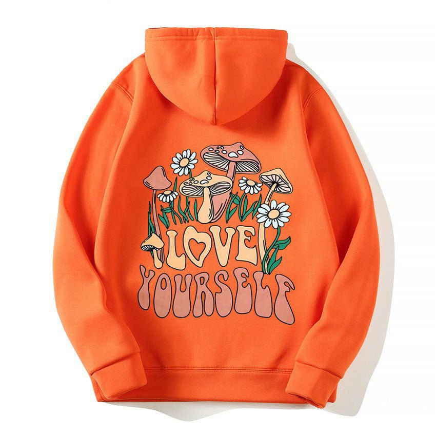 LovelyRLovely Orange / L Plus Size Loose Mushroom Slogan Hoodie