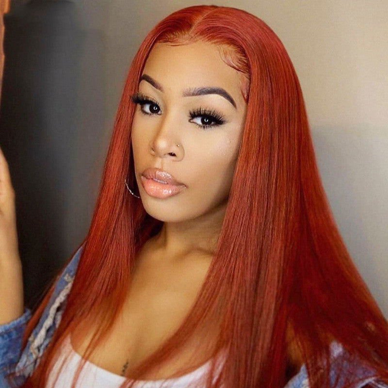 LovelyRLovely Orange Straight Headgear Wig LovelyRLovely Dark Orange Straight Human Hair Wig