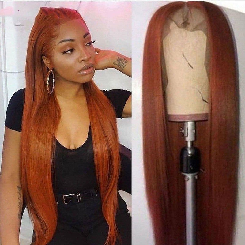 LovelyRLovely Orange Straight Headgear Wig LovelyRLovely Dark Orange Straight Human Hair Wig