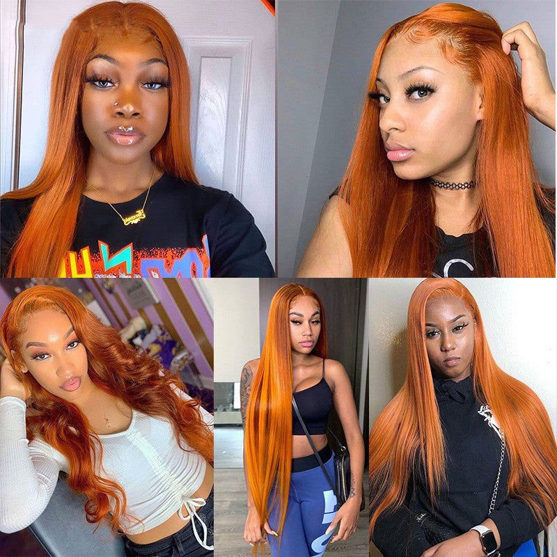 LovelyRLovely Orange Straight Headgear Wig LovelyRLovely Dark Orange Straight Human Hair Wig