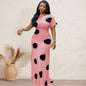 LovelyRLovely Pink / 2XL LovelyRLovely Short-sleeved Polka-dot High-waisted Floor-length Skirt Set