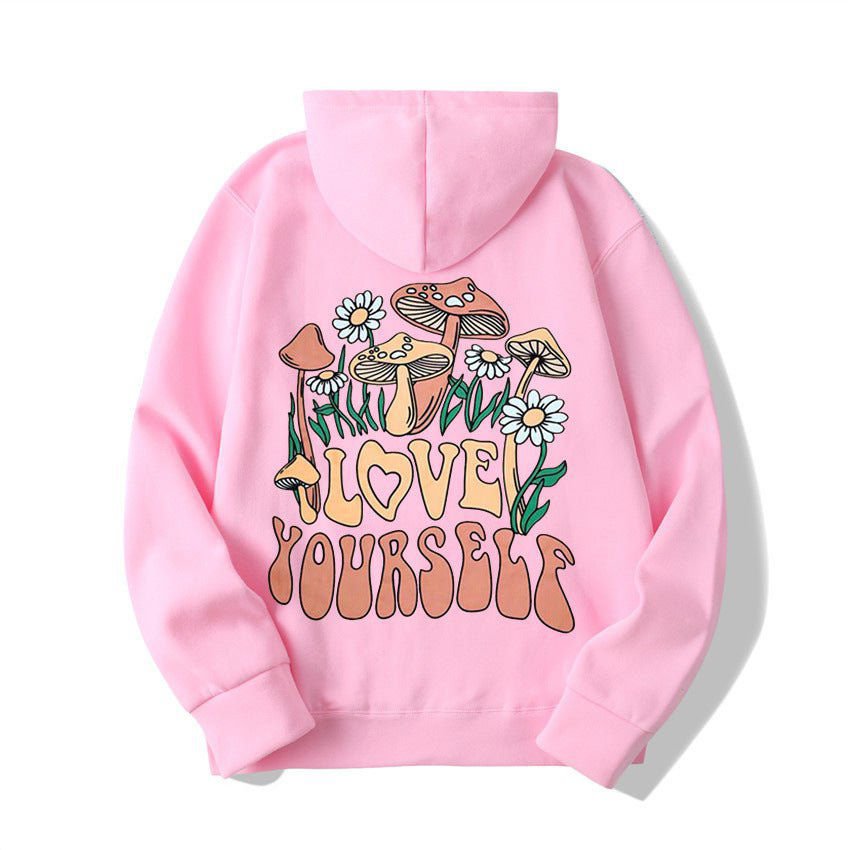 LovelyRLovely Pink / L Plus Size Loose Mushroom Slogan Hoodie