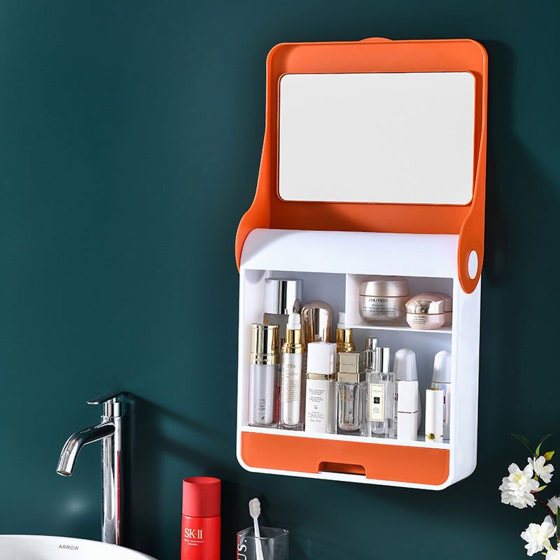 LovelyRLovely Plastic Cosmetic Storage Box Wall-mounte LovelyRLovely Plastic Cosmetic Wall-mounted Storage Rack With Mirror