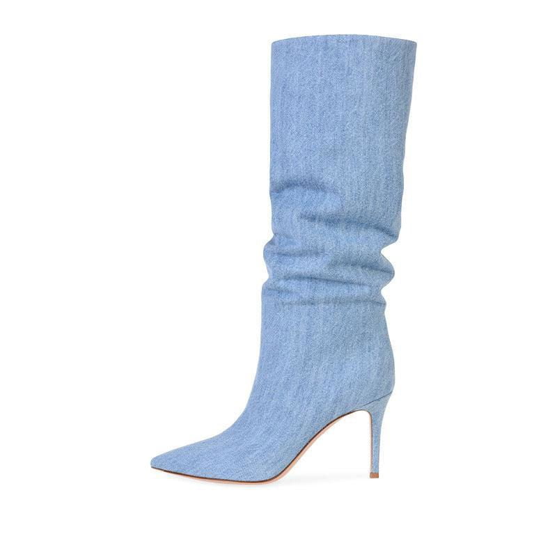 LovelyRLovely Pointed Suede Brown Stiletto Heel Fashio Denim Blue / 34 LovelyRLovely Pointed Suede Brown Knee Length  Stiletto Heel Boots