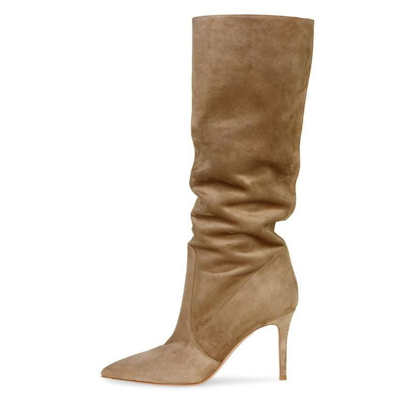 LovelyRLovely Pointed Suede Brown Stiletto Heel Fashio LovelyRLovely Pointed Suede Brown Knee Length  Stiletto Heel Boots