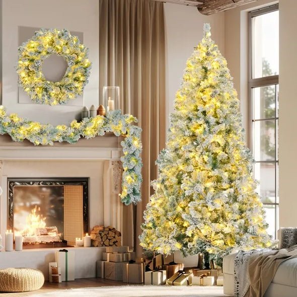 LovelyRLovely Pre-Lit 6FT Snow Flocked Christmas Tree Green Pre-Lit 6FT Snow Flocked Christmas Tree