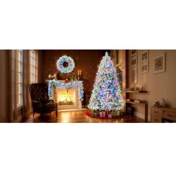 LovelyRLovely Pre-Lit 6FT Snow Flocked Christmas Tree Green Pre-Lit 6FT Snow Flocked Christmas Tree