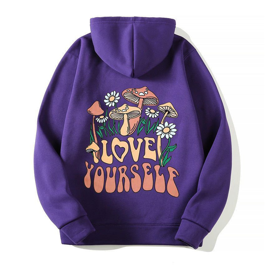 LovelyRLovely Purple / L Plus Size Loose Mushroom Slogan Hoodie