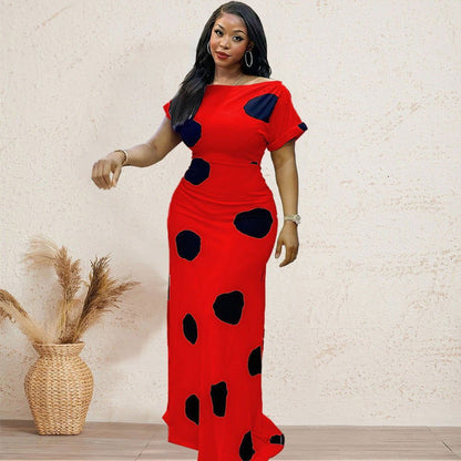 LovelyRLovely Red / 2XL LovelyRLovely Short-sleeved Polka-dot High-waisted Floor-length Skirt Set