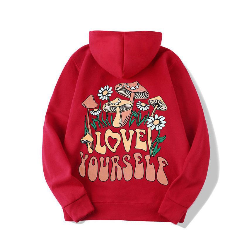 LovelyRLovely Red / L Plus Size Loose Mushroom Slogan Hoodie