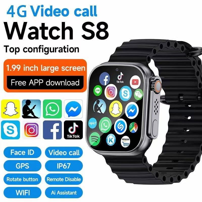 LovelyRLovely S8 Card Smart Watch 199-inch Large Scree Black LovelyRLovely 199-inch Large Screen S8 Card Smart Watch