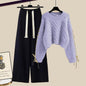 LovelyRLovely Set 012 / 3XL(80-90Kg) LovelyRLovely Pullover Knitted Sweater+Loose Wide Leg Pants Suit