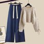 LovelyRLovely Set 015 / 3XL(80-90Kg) LovelyRLovely Pullover Knitted Sweater+Loose Wide Leg Pants Suit